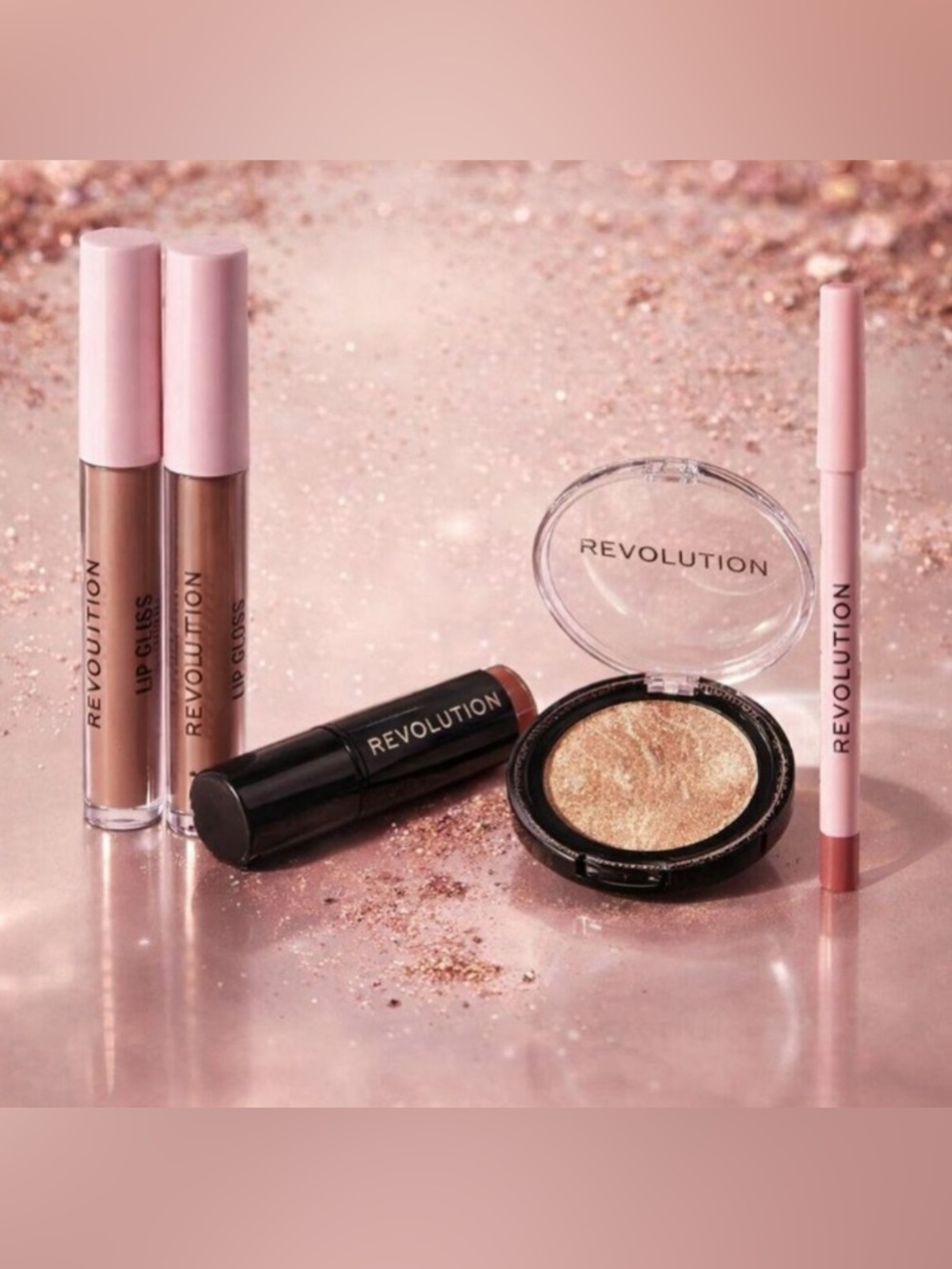 5- Piece Makeup Revolution Pinky Nude + Highlighter Bundle - NWT
